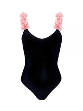 Girls Black Swimsuit with Pink Floral Straps Matching Mother Daughter Set Parent-Child Clothing