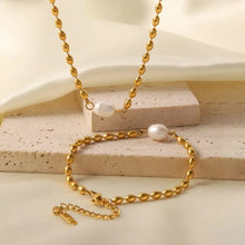 Gold Beaded Necklace and Bracelet Set with Pearl Accent Gold One Size Fashion Jewelry