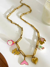 Gold Chain Necklace with Colorful Enamel Charms Fashion Jewelry
