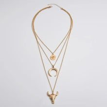 Gold Layered Necklace with Bull Moon and Coin Pendants Fashion Jewelry