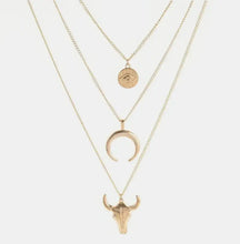 Gold Layered Necklace with Bull Moon and Coin Pendants Gold One Size Fashion Jewelry