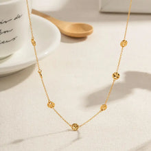 Gold Plated Stainless Steel Necklace with Floral and Circular Charms Fashion Jewelry