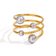 Gold Spiral Ring with Silver Beads Stainless Steel Fashion Jewelry Fashion Jewelry