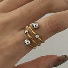Gold Spiral Ring with Silver Beads Stainless Steel Fashion Jewelry Gold One Size Fashion Jewelry