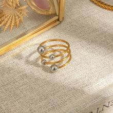Gold Spiral Ring with Silver Beads Stainless Steel Fashion Jewelry Fashion Jewelry
