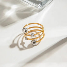 Gold Spiral Ring with Silver Beads Stainless Steel Fashion Jewelry Fashion Jewelry