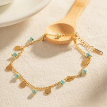 Gold-Tone Double-Strand Bracelet with Turquoise Beads and Seashell Charms Fashion Jewelry