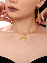 Golden Sun Pendant Necklace and Earrings Set in 18K Gold Plated Titanium Steel Fashion Jewelry