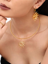 Golden Sun Pendant Necklace and Earrings Set in 18K Gold Plated Titanium Steel Gold One Size Fashion Jewelry