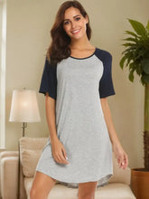 Gray and Navy Short Sleeve Nightgown with Moderate Stretch Dresses