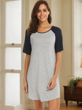 Gray and Navy Short Sleeve Nightgown with Moderate Stretch Dresses