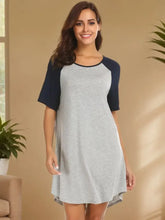 Gray and Navy Short Sleeve Nightgown with Moderate Stretch Light Gray Dresses