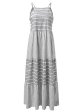 Gray and White Striped Tiered Maxi Dress Maxi Dresses