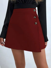 Gray Buttoned A-Line Mini Skirt Burgundy Woman Skirts