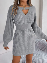 Gray Cable Knit Sweater Dress with Long Sleeve Length Charcoal Woman Sweater Dresses