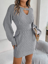 Gray Cable Knit Sweater Dress with Long Sleeve Length Woman Sweater Dresses
