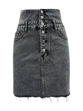 Gray Denim High Waisted Button Front Mini Skirt with Pockets Woman Skirts