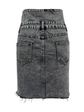 Gray Denim High Waisted Button Front Mini Skirt with Pockets Woman Skirts