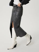 Gray Distressed Denim Midi Skirt with Front Slit and Pockets Black Woman Skirts