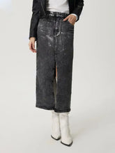 Gray Distressed Denim Midi Skirt with Front Slit and Pockets Woman Skirts
