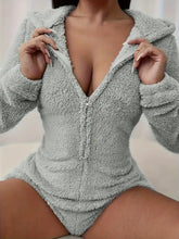 Gray Fuzzy Hooded Romper for Women Woman Bodysuits