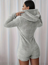 Gray Fuzzy Hooded Romper for Women Woman Bodysuits