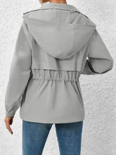 Gray Hooded Drawstring Jacket with Long Sleeve Length for Women Woman Outerwear