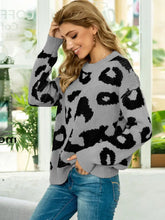 Gray Leopard Print Sweater Long Sleeve Pullover for Women Sweater Pullovers