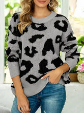 Gray Leopard Print Sweater Long Sleeve Pullover for Women Gray Sweater Pullovers