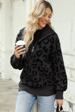 Gray Leopard Print Zip Up Sweater Long Sleeve Cardigan Pullover Sweater Pullovers