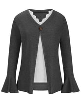 Gray Ribbed Knit Cardigan with Bell Sleeve Length for Women Woman T Shirts