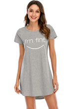 Gray Short Sleeve Nightgown with Im Fine Text Dresses