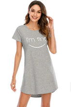 Gray Short Sleeve Nightgown with Im Fine Text Dresses
