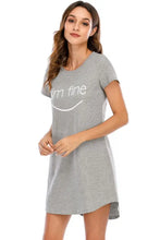 Gray Short Sleeve Nightgown with Im Fine Text Dresses