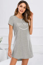 Gray Short Sleeve Nightgown with Im Fine Text Gray Dresses