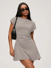 Gray Short Sleeve Athletic Mini Dress for Women Casual Dresses