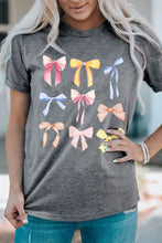 Gray Short-Sleeved T-Shirt with Colorful Bow Print for Women Woman T Shirts