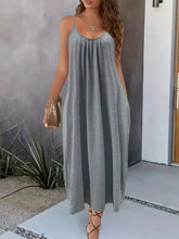 Gray Spaghetti Strap Maxi Slip Dress with Pockets Gray Casual Dresses
