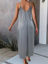 Gray Spaghetti Strap Maxi Slip Dress with Pockets Casual Dresses