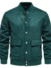 Gray Suede Button Up Bomber Jacket for Men Men Outerwear