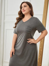 Plus Size Gray V-Neck Short Sleeve T-Shirt Dress with Pocket Dresses