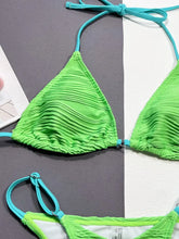 Green and Blue Textured Bikini Two Piece with Removable Padding and High Cup Height Swimwear
