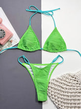 Green and Blue Textured Bikini Two Piece with Removable Padding and High Cup Height Swimwear