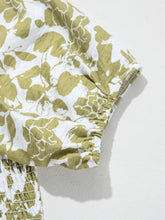 Green and White Floral Tiered Midi Dress Casual Dresses