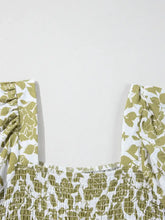 Green and White Floral Tiered Midi Dress Casual Dresses