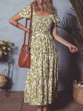 Green and White Floral Tiered Midi Dress Casual Dresses