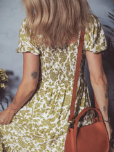 Green and White Floral Tiered Midi Dress Casual Dresses