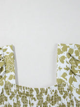 Green and White Floral Tiered Midi Dress Casual Dresses