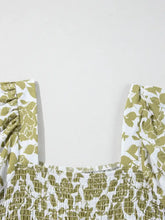 Green and White Floral Tiered Midi Dress Casual Dresses