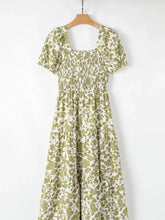 Green and White Floral Tiered Midi Dress Casual Dresses